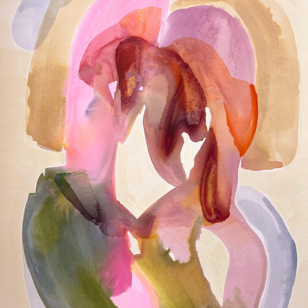 Abstract art print with colorful shapes on a beige background