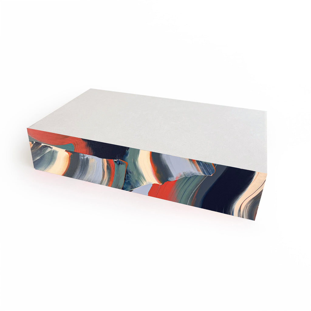 Rectangular hand-painted notepad with a colorful abstract edge on a white background