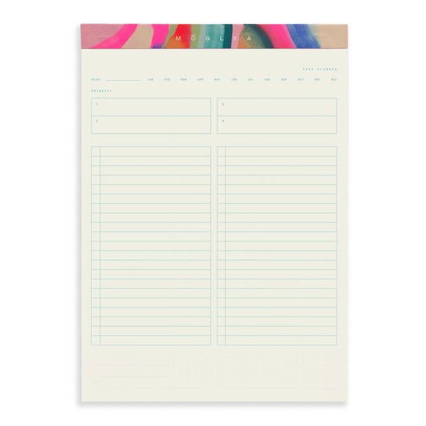 Moglea Palmita Task Planner legal notepad with lined pages for organizing tasks and notes.